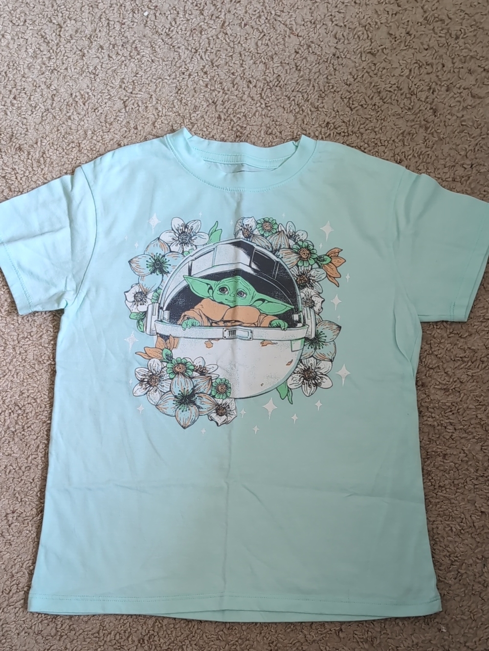 Fifth Sun Kids Mint Green Grogu Floral Pod Tee